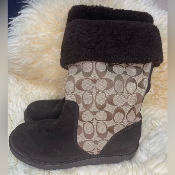 COACH FUR LINED MID CALF BROWN WINTER BOOTS WOMENS SIZE 8.5 - Picture 3 of 9